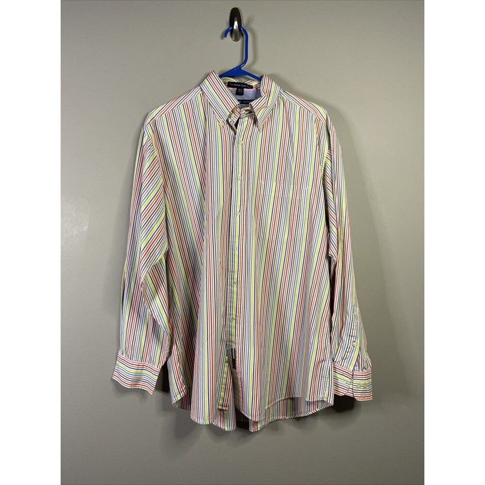 TOMMY HILFIGER LONG SLEEVE SHIRT  PINSTRIPE  MENS SIZE L 2 Button Collar Band